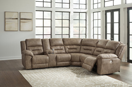 Pines Furniture Outlet - Ashley Furniture - Ravenel Sectional - 4-Piece Power Reclining Sectional / Fossil - 83106S3