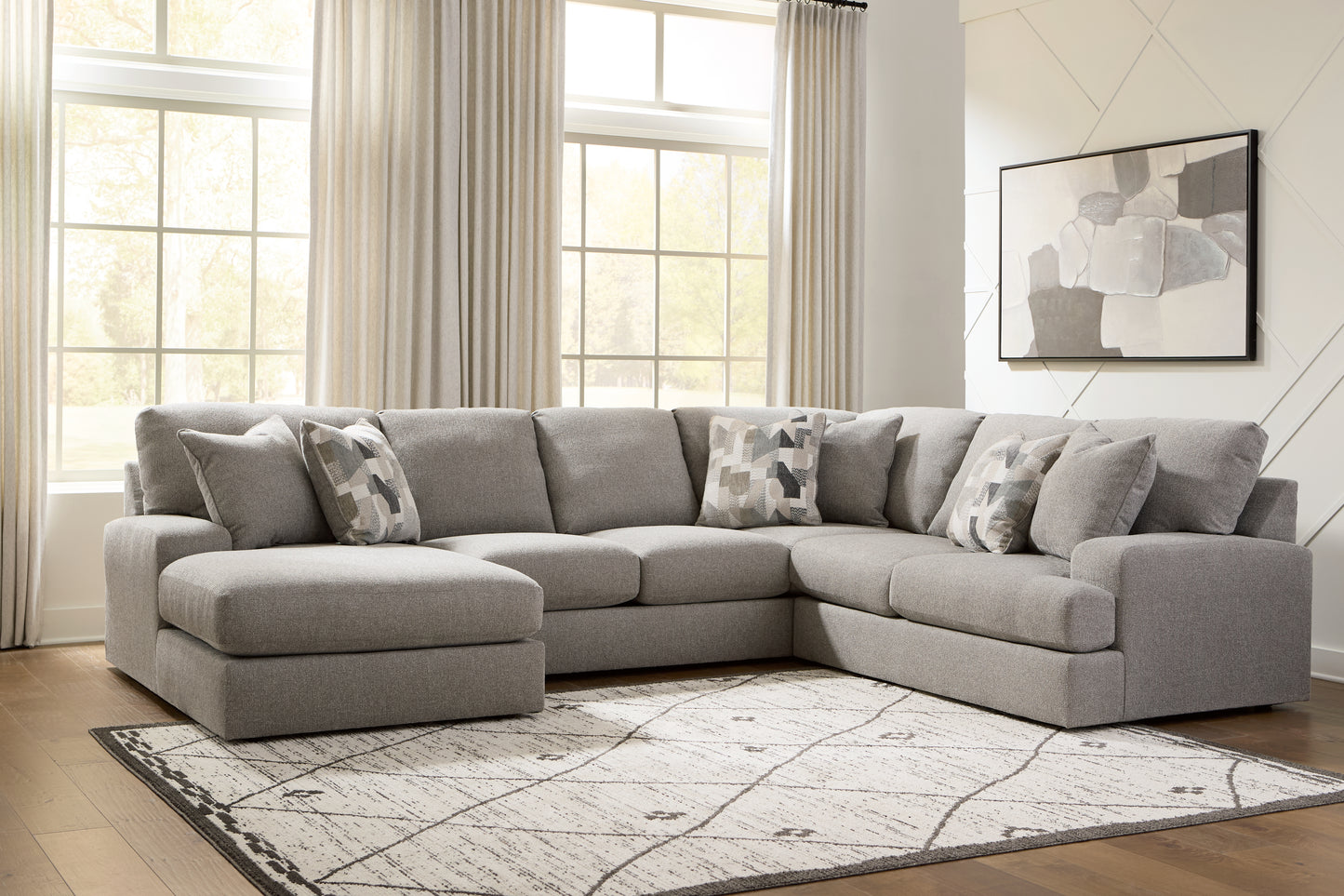 Pines Furniture Outlet - Ashley Furniture - Lindon Sectional - RAF 3-Piece Sectional with Chaise / Smoke - 84704S3