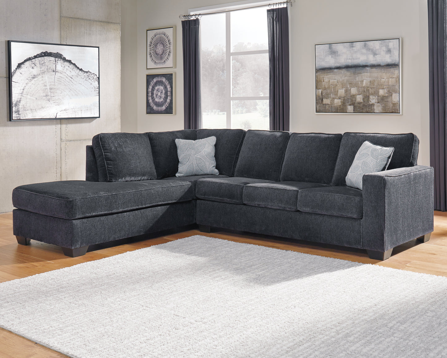 Pines Furniture Outlet - Ashley Furniture - Altari Sectional - RAF 2-Piece Sectional with Chaise / Slate - 87213S1