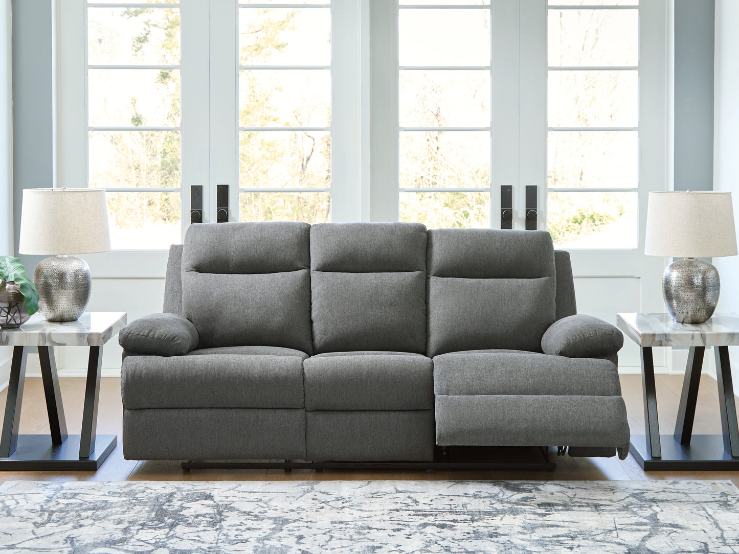 Pines Furniture Outlet - Ashley Furniture - Side-Swipe Living Room - REC Sofa w/Drop Down Table / Charcoal - PC9140689
