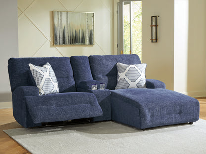 Pines Furniture Outlet - Ashley Furniture - Acklen Place Sectional - 3-Piece Power Reclining Sectional Sofa with Chaise / Navy - 93607S4