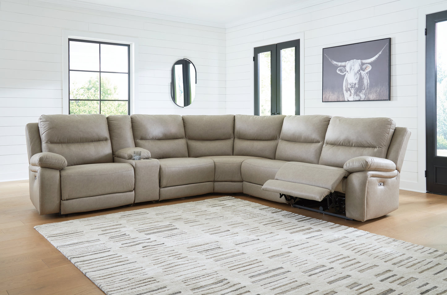 Pines Furniture Outlet - Ashley Furniture - Narwhal Place Sectional - 6-Piece Power Reclining Sectional / Pebble - PC99201S10