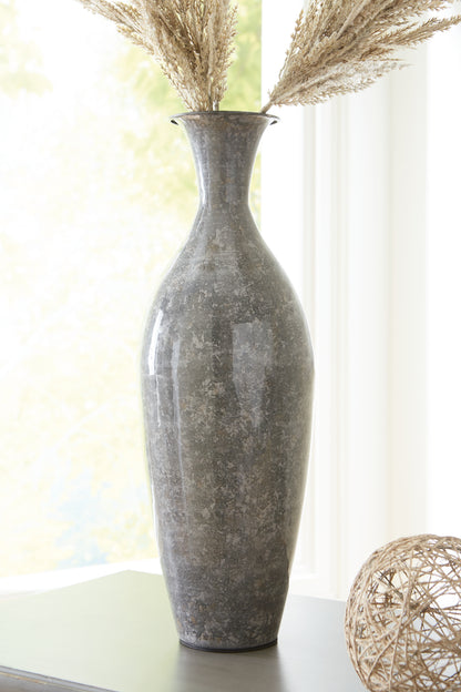 Pines Furniture Outlet - Ashley Furniture - Brockwich Vase - Vase / Antique Gray - A2000589