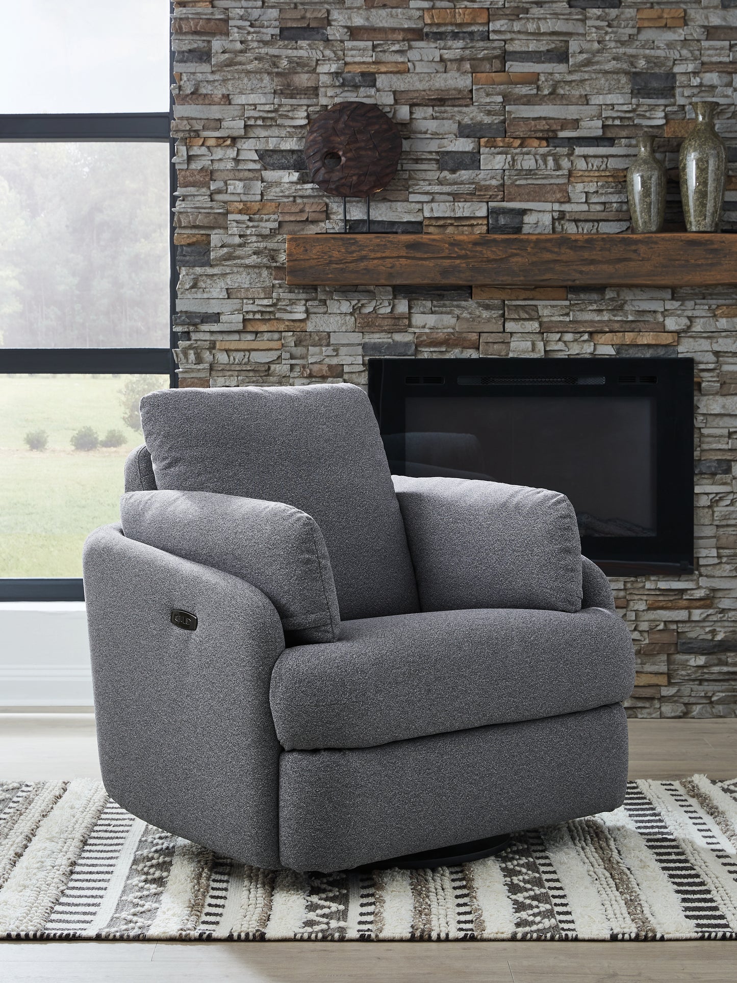 Pines Furniture Outlet - Ashley Furniture - Alainmont Next-Gen Nuvella Swivel Power Recliner - Swivel Power Recliner / Salt and Pepper - A3000738