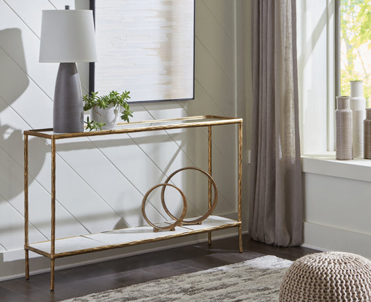 Pines Furniture Outlet - Ashley Furniture - Ryandale Console Sofa Table - Console Sofa Table / Antique Brass Finish - A4000443