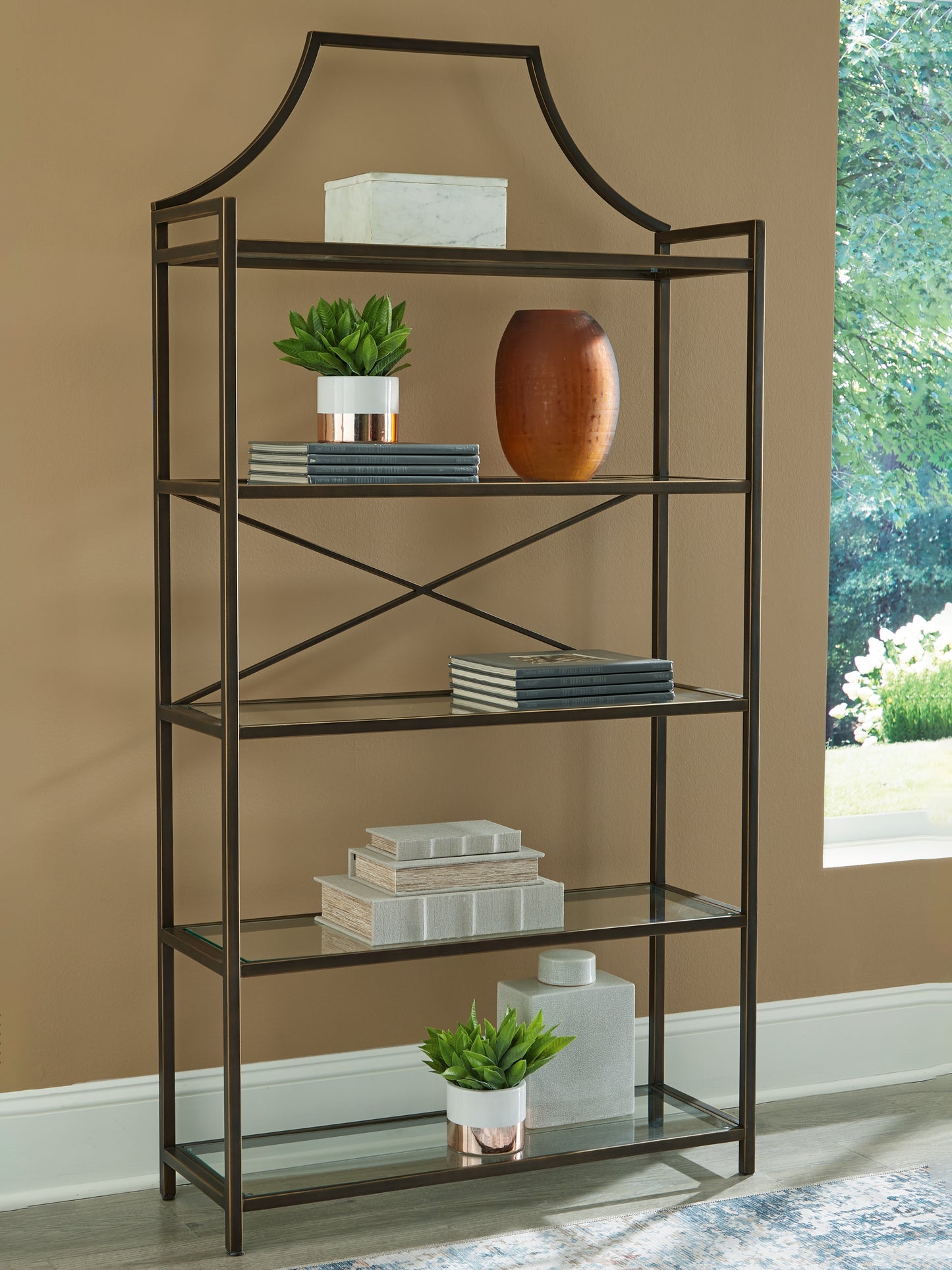 Pines Furniture Outlet - Ashley Furniture - Bernonly Bookcase - Bookcase / Antique Bronze Finish - A4000556