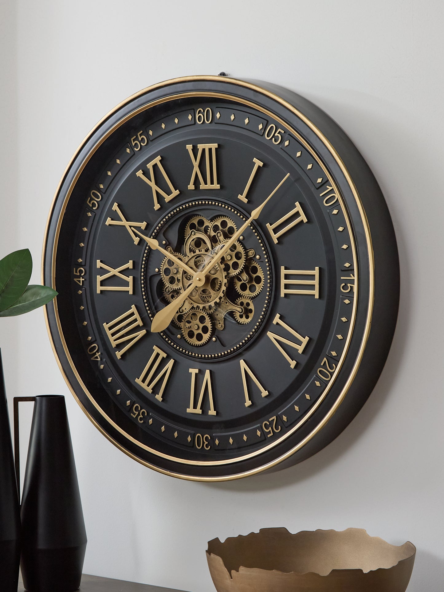 Pines Furniture Outlet - Ashley Furniture - Dairton Wall Decor - Wall Clock / Black/Gold Finish - A8010385