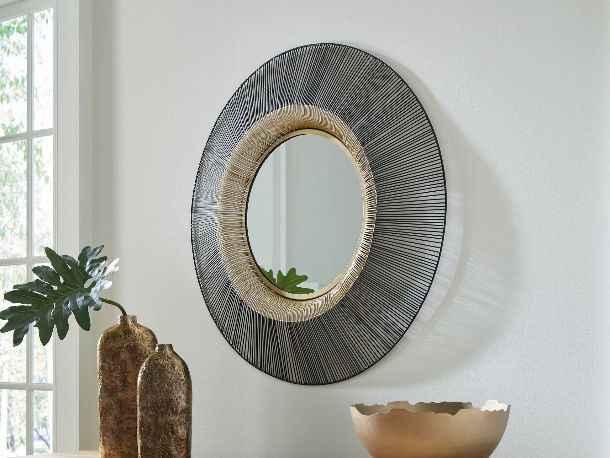 Pines Furniture Outlet - Ashley Furniture - Dallmen Mirror - Accent Mirror / Black/Gold Finish - A8010407