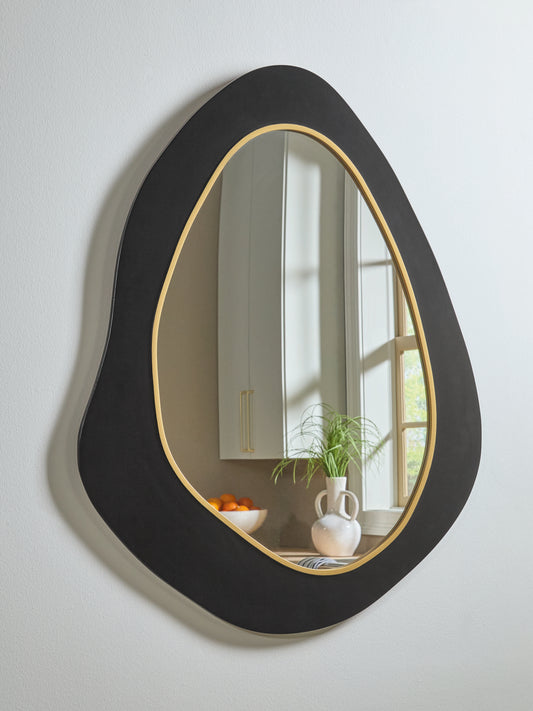 Pines Furniture Outlet - Ashley Furniture - Kierlock Mirror - Accent Mirror / Black/Gold Finish - A8010414
