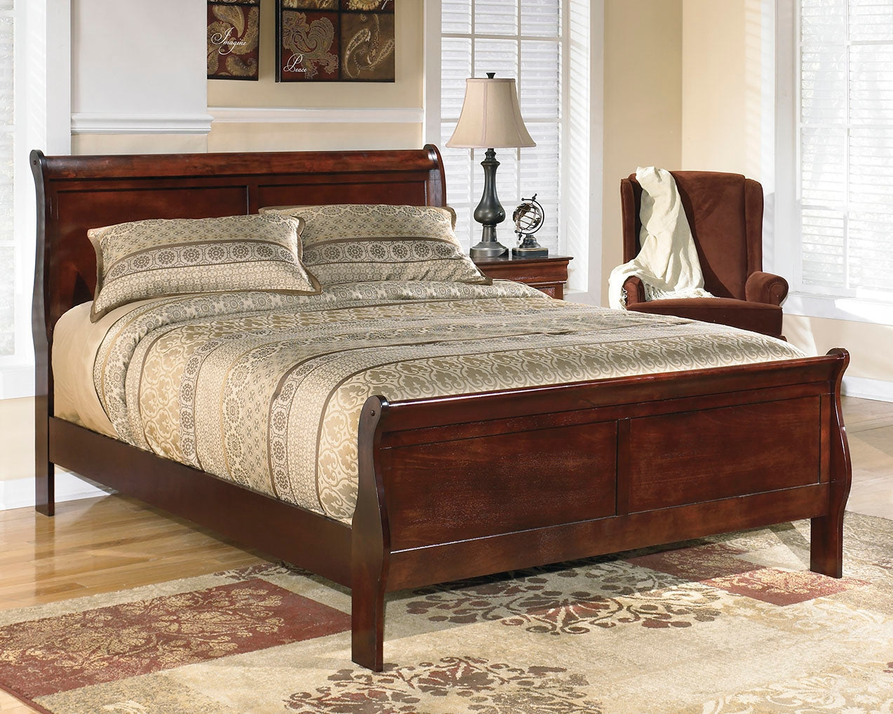 Pines Furniture Outlet - Ashley Furniture - Alisdair Bedroom - California King Sleigh Bed / Reddish Brown - B376B9