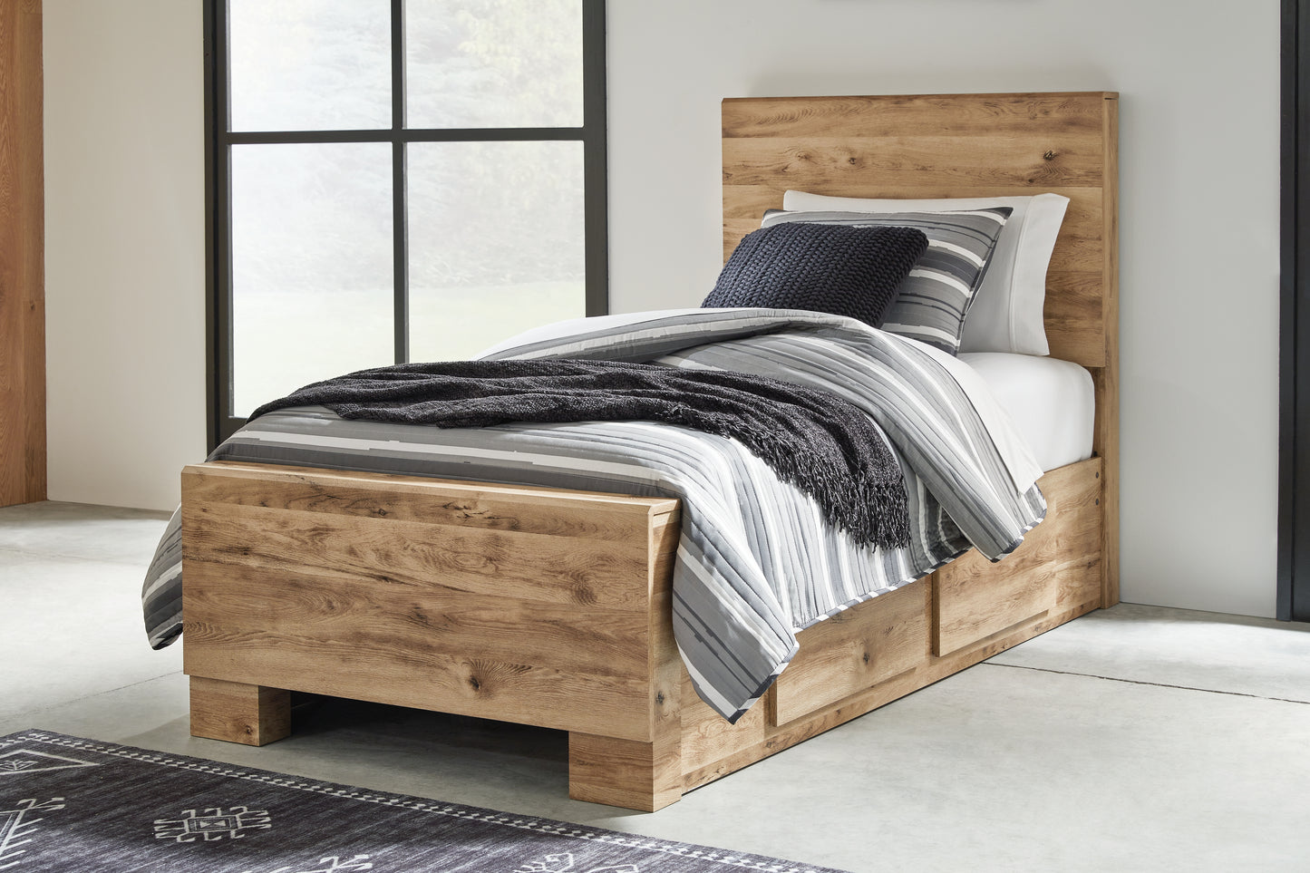 Pines Furniture Outlet - Ashley Furniture - Hyanna Bedroom - Twin Panel Bed with 1 Side Storage / Tan Brown - B1050B24