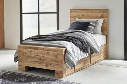Pines Furniture Outlet - Ashley Furniture - Hyanna Bedroom - Twin Panel Bed with 1 Side Storage / Tan Brown - B1050B24