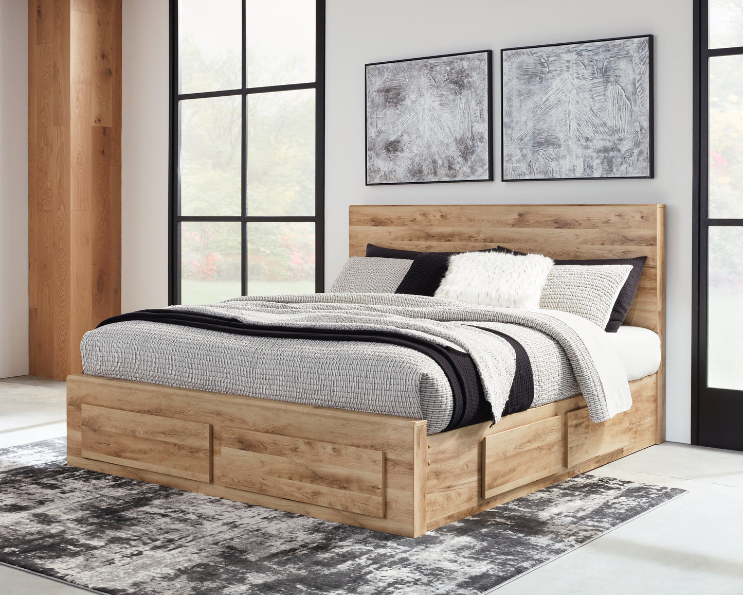 Pines Furniture Outlet - Ashley Furniture - Hyanna Bedroom - Queen Panel Storage Bed with 2 Under Bed Storage Drawers / Tan Brown - B1050B8