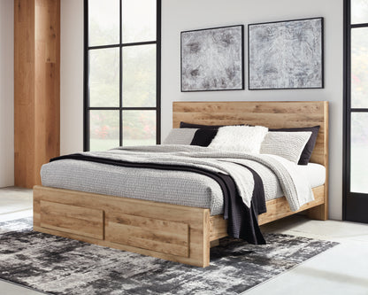Pines Furniture Outlet - Ashley Furniture - Hyanna Bedroom - Queen Panel Storage Bed / Tan Brown - B1050B4