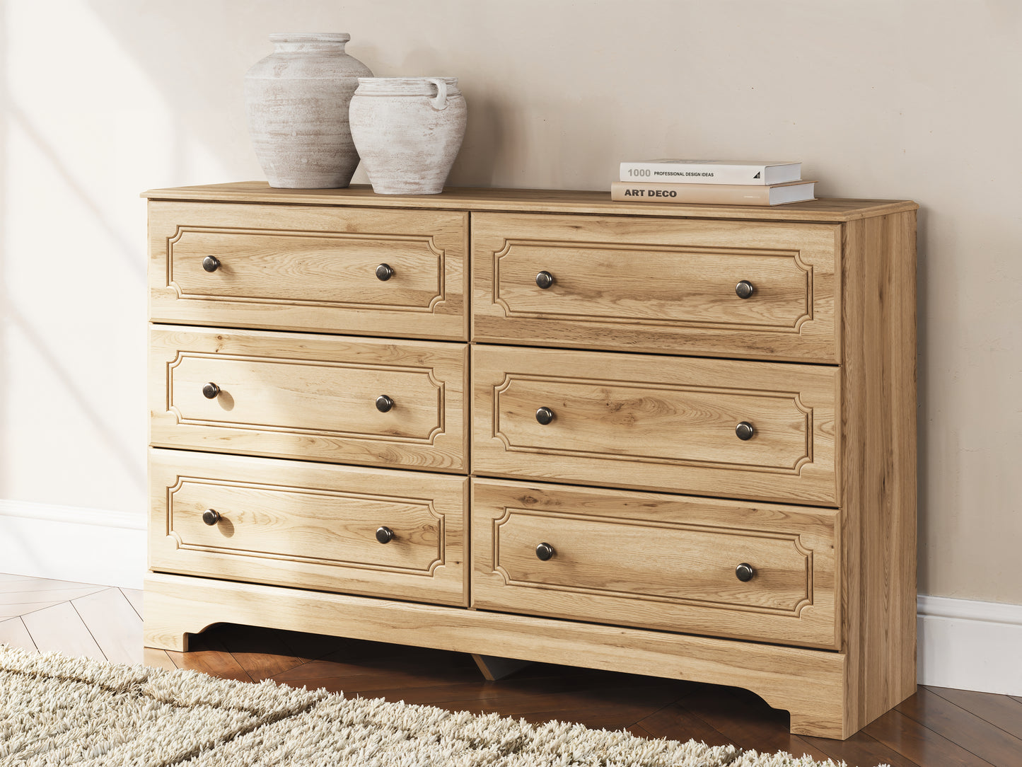Pines Furniture Outlet - Ashley Furniture - Aleaport Bedroom - Six Drawer Dresser / Warm Brown - PCB1075-31
