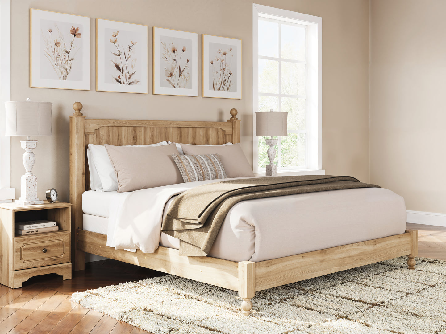 Pines Furniture Outlet - Ashley Furniture - Aleaport Bedroom - King Panel Bed / Warm Brown - PCB1075B8