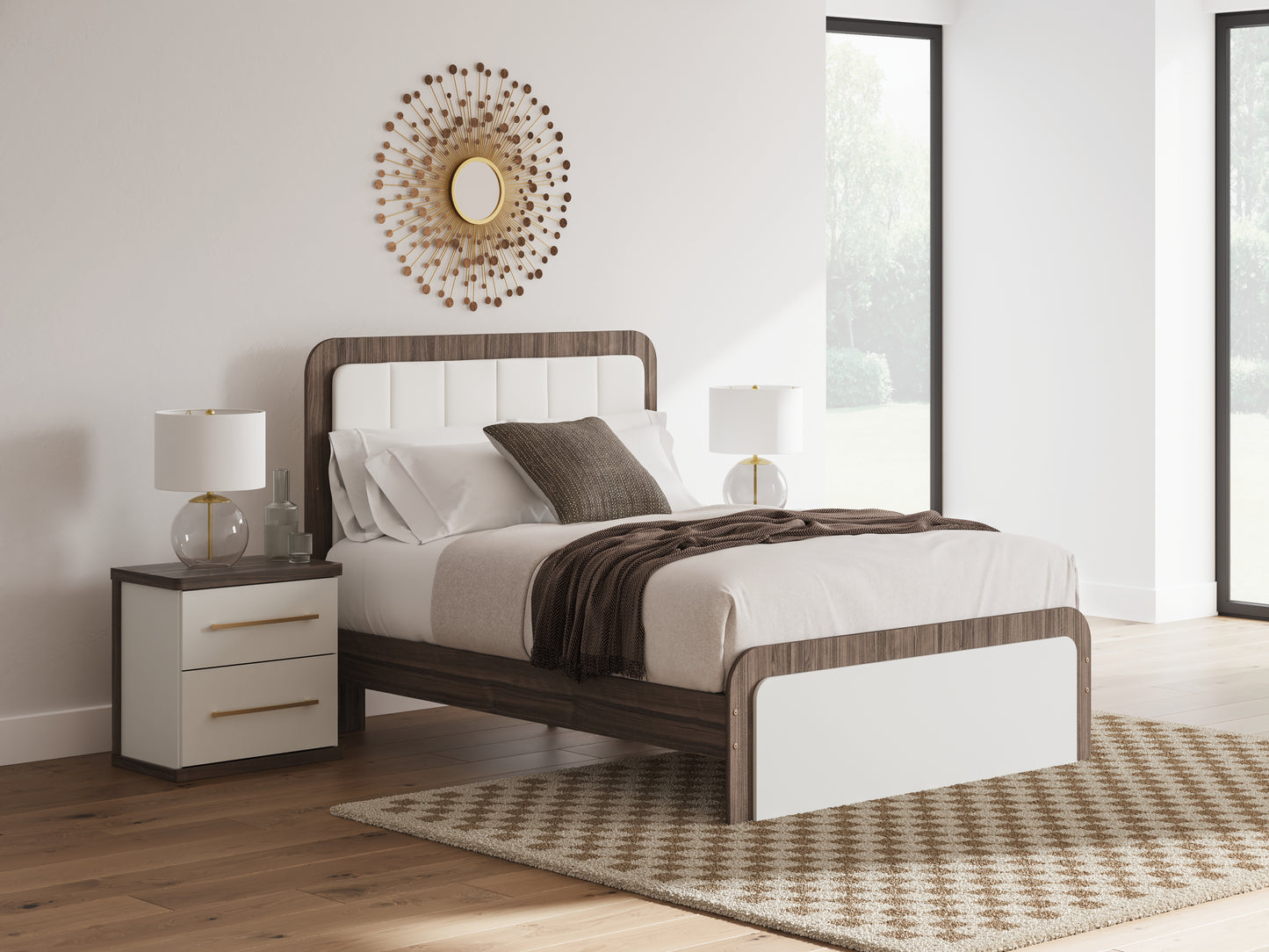 Pines Furniture Outlet - Ashley Furniture - Kendanport Bedroom - Queen Upholstered Bed / White/Brown - PCB1108B7