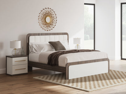 Pines Furniture Outlet - Ashley Furniture - Kendanport Bedroom - King Upholstered Bed / White/Brown - PCB1108B8
