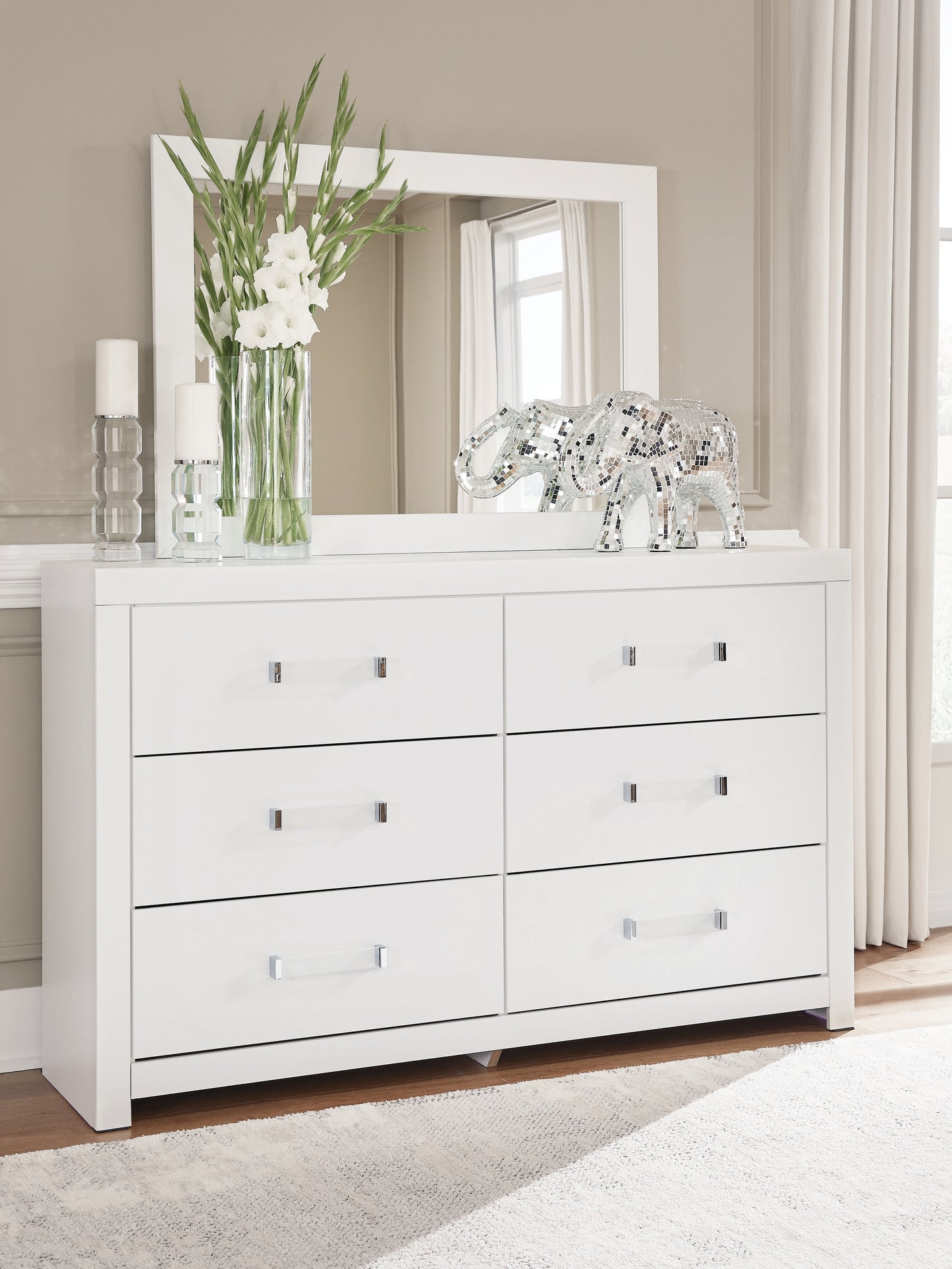 Pines Furniture Outlet - Ashley Furniture - Maeling Bedroom - Dresser and Mirror / White - PCB1119B1