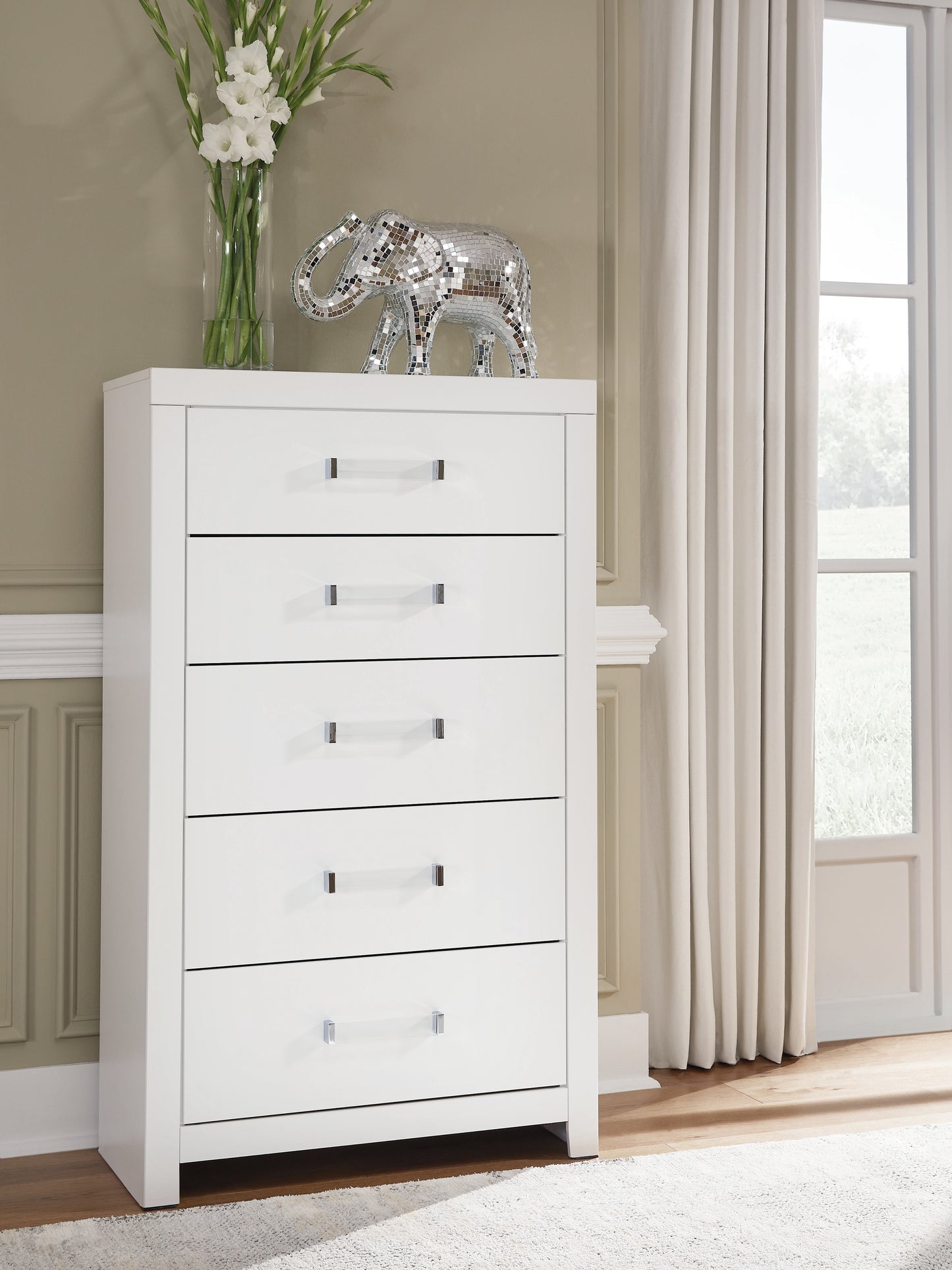Pines Furniture Outlet - Ashley Furniture - Maeling Bedroom - Five Drawer Chest / White - PCB1119-46