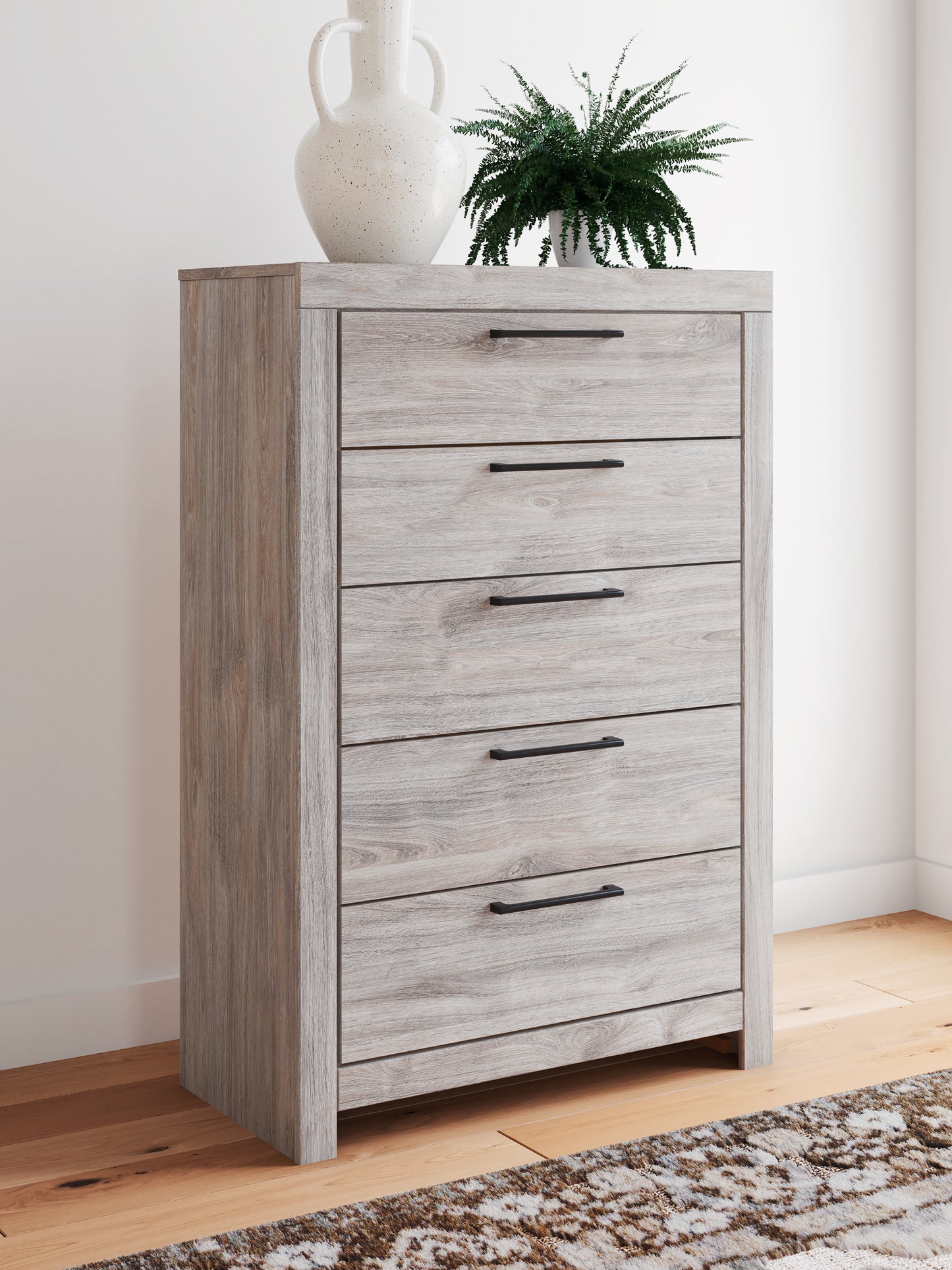 Pines Furniture Outlet - Ashley Furniture - Broachmyn Bedroom - Five Drawer Chest / Gray - PCB1120-46