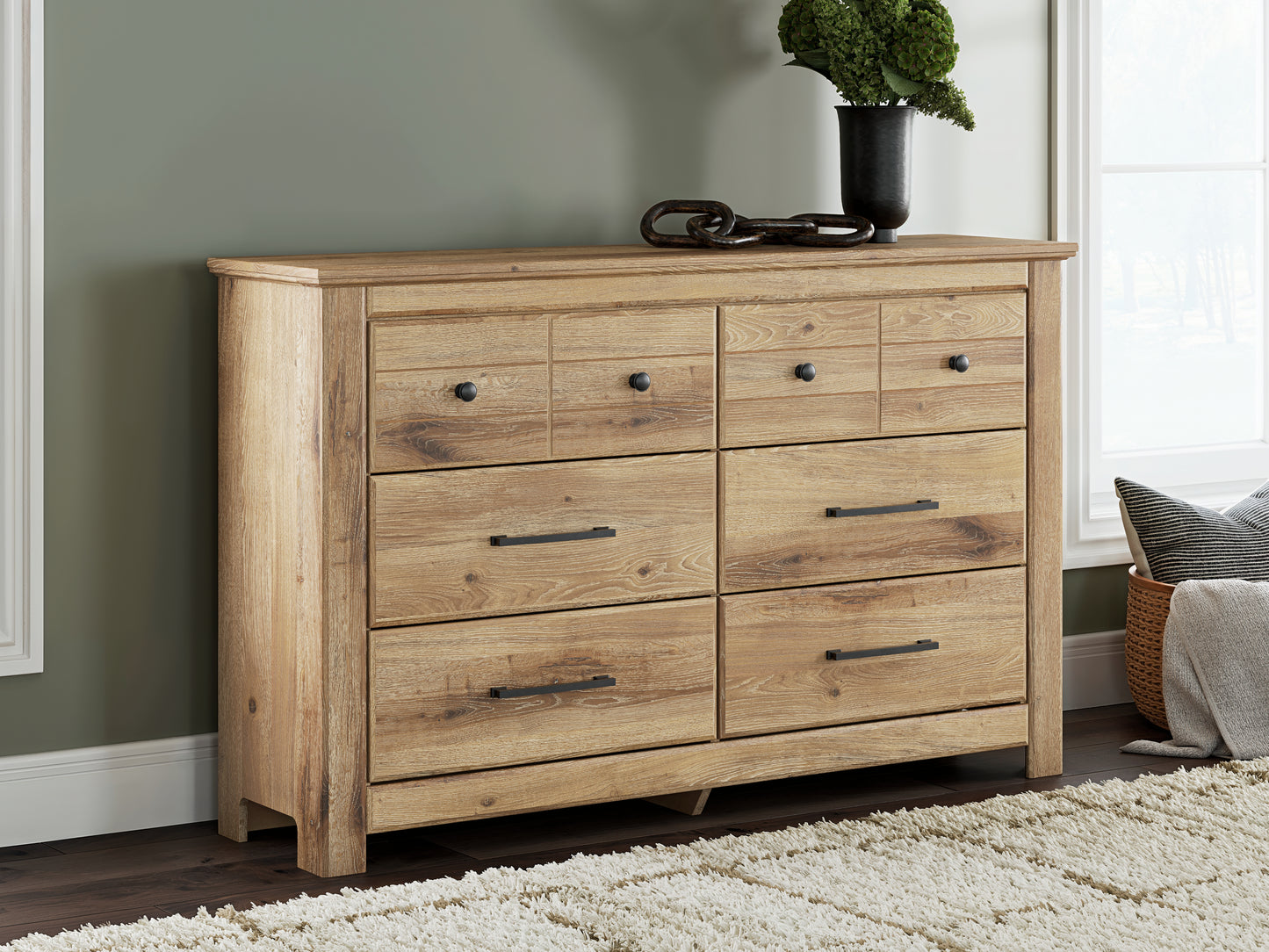 Pines Furniture Outlet - Ashley Furniture - Makidern Bedroom - Six Drawer Dresser / Tan - PCB1170-31