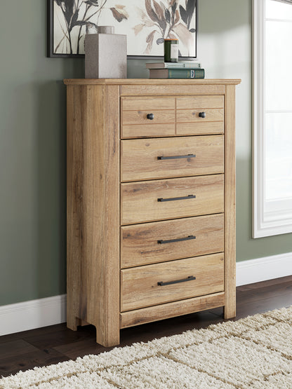 Pines Furniture Outlet - Ashley Furniture - Makidern Bedroom - Five Drawer Chest / Tan - PCB1170-46