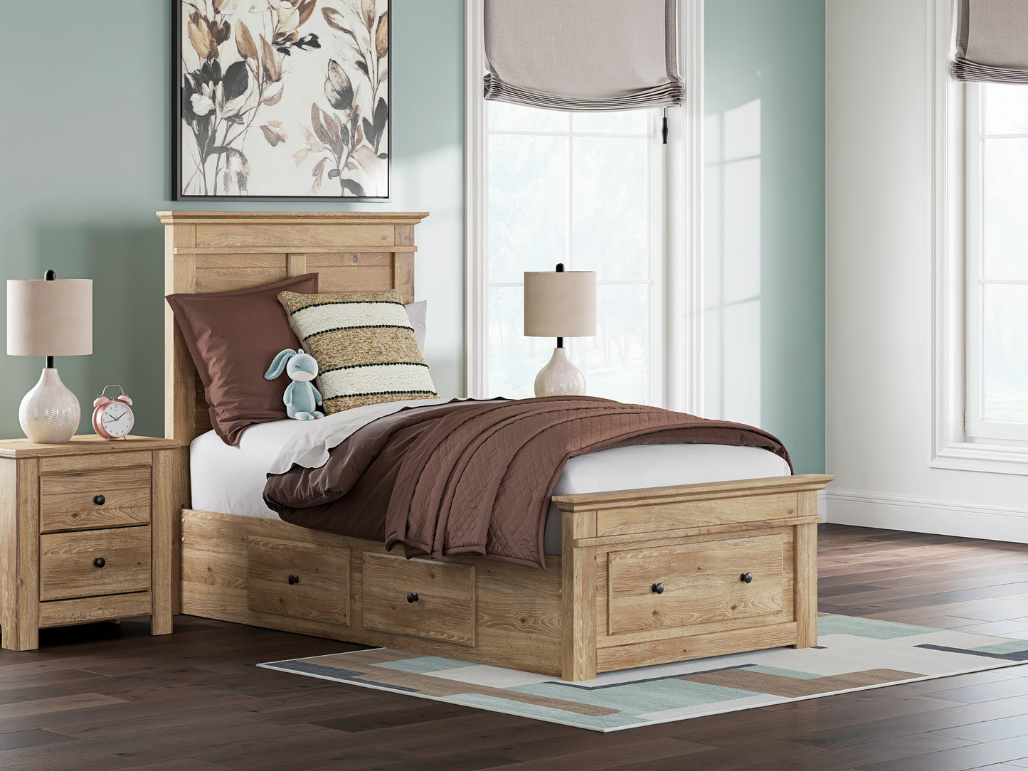 Pines Furniture Outlet - Ashley Furniture - Makidern Bedroom - Twin Panel Storage Bed / Tan - PCB1170B38