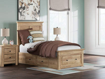 Pines Furniture Outlet - Ashley Furniture - Makidern Bedroom - Twin Panel Storage Bed / Tan - PCB1170B38