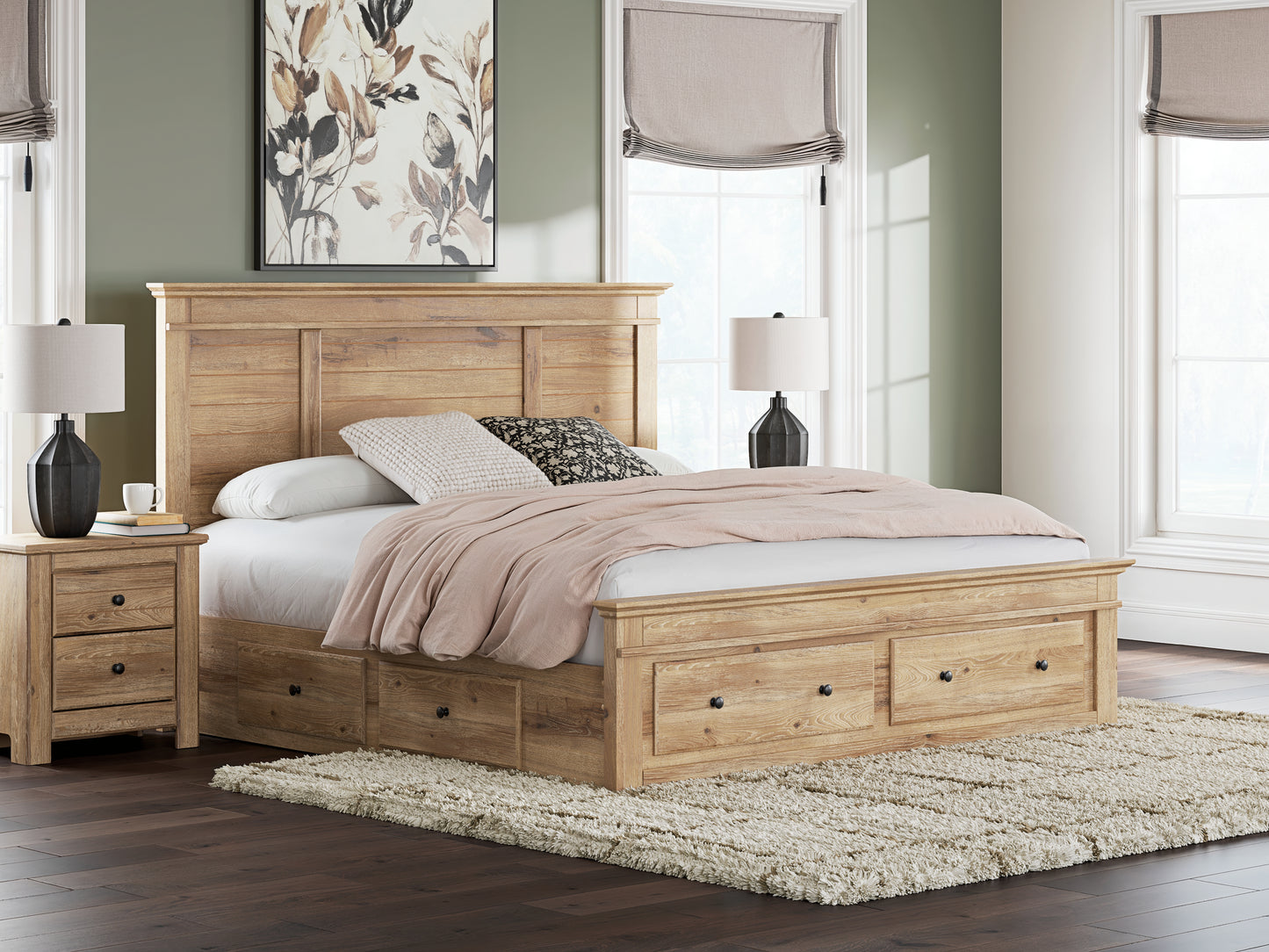 Pines Furniture Outlet - Ashley Furniture - Makidern Bedroom - King Panel Storage Bed / Tan - PCB1170B15