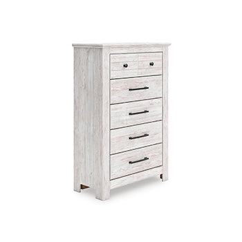 Pines Furniture Outlet - Ashley Furniture - Makidern Bedroom - Five Drawer Chest / Whitewash - PCB1171-46