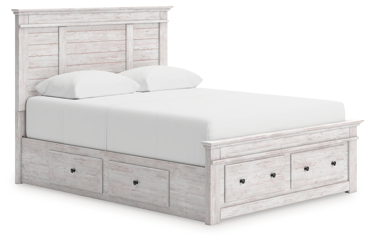 Pines Furniture Outlet - Ashley Furniture - Makidern Bedroom - Queen Panel Storage Bed / Whitewash - PCB1171B10