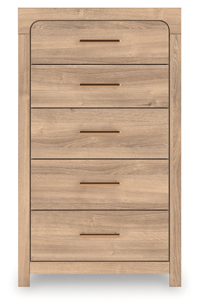 Pines Furniture Outlet - Ashley Furniture - Kinlanni Bedroom - Five Drawer Chest / Tan - PCB1360-46