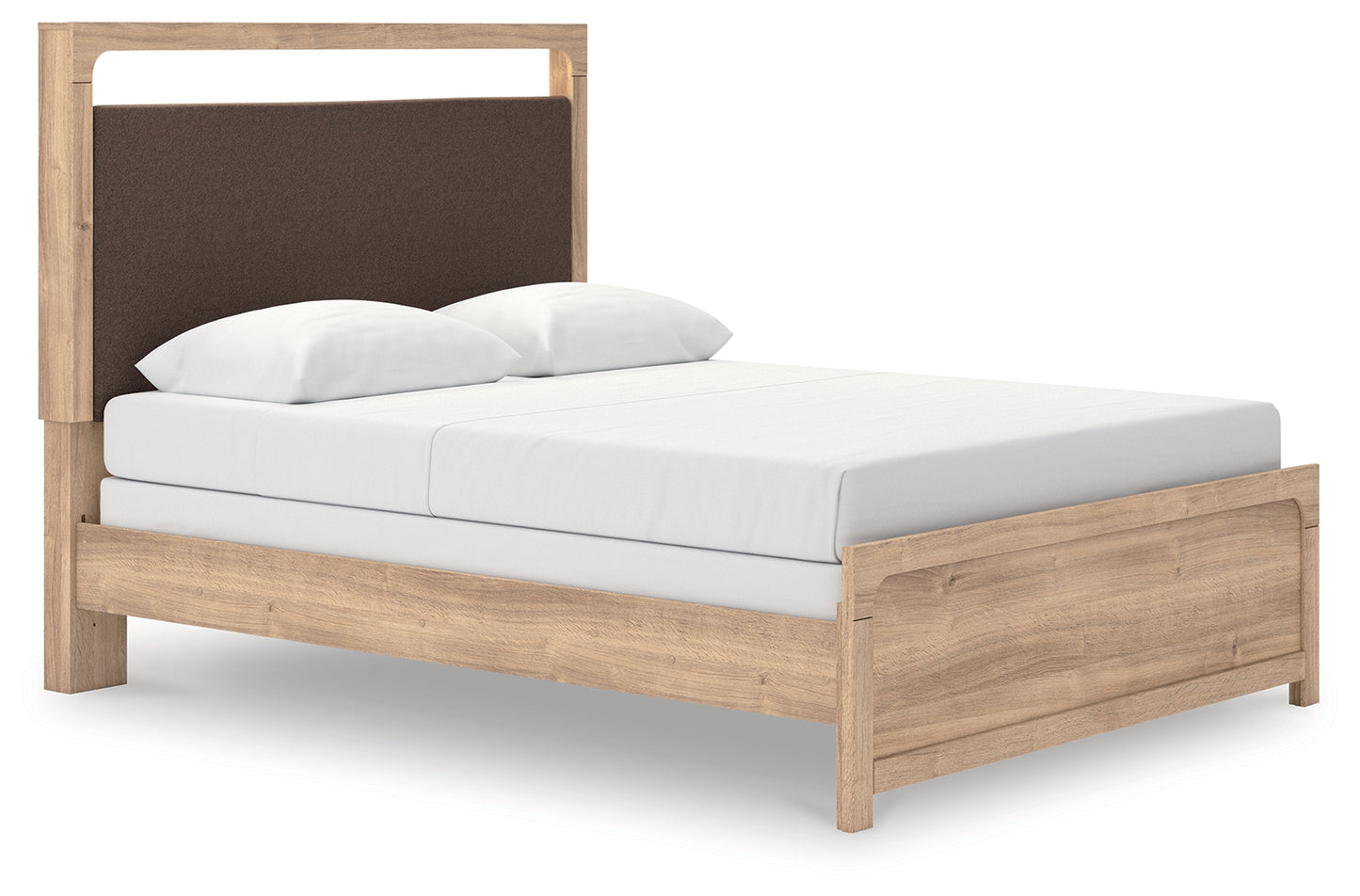 Pines Furniture Outlet - Ashley Furniture - Kinlanni Bedroom - Queen Upholstered Panel Bed / Tan - PCB1360B4