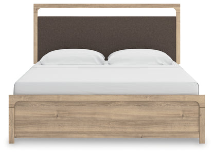 Pines Furniture Outlet - Ashley Furniture - Kinlanni Bedroom - King Upholstered Panel Bed / Tan - PCB1360B15
