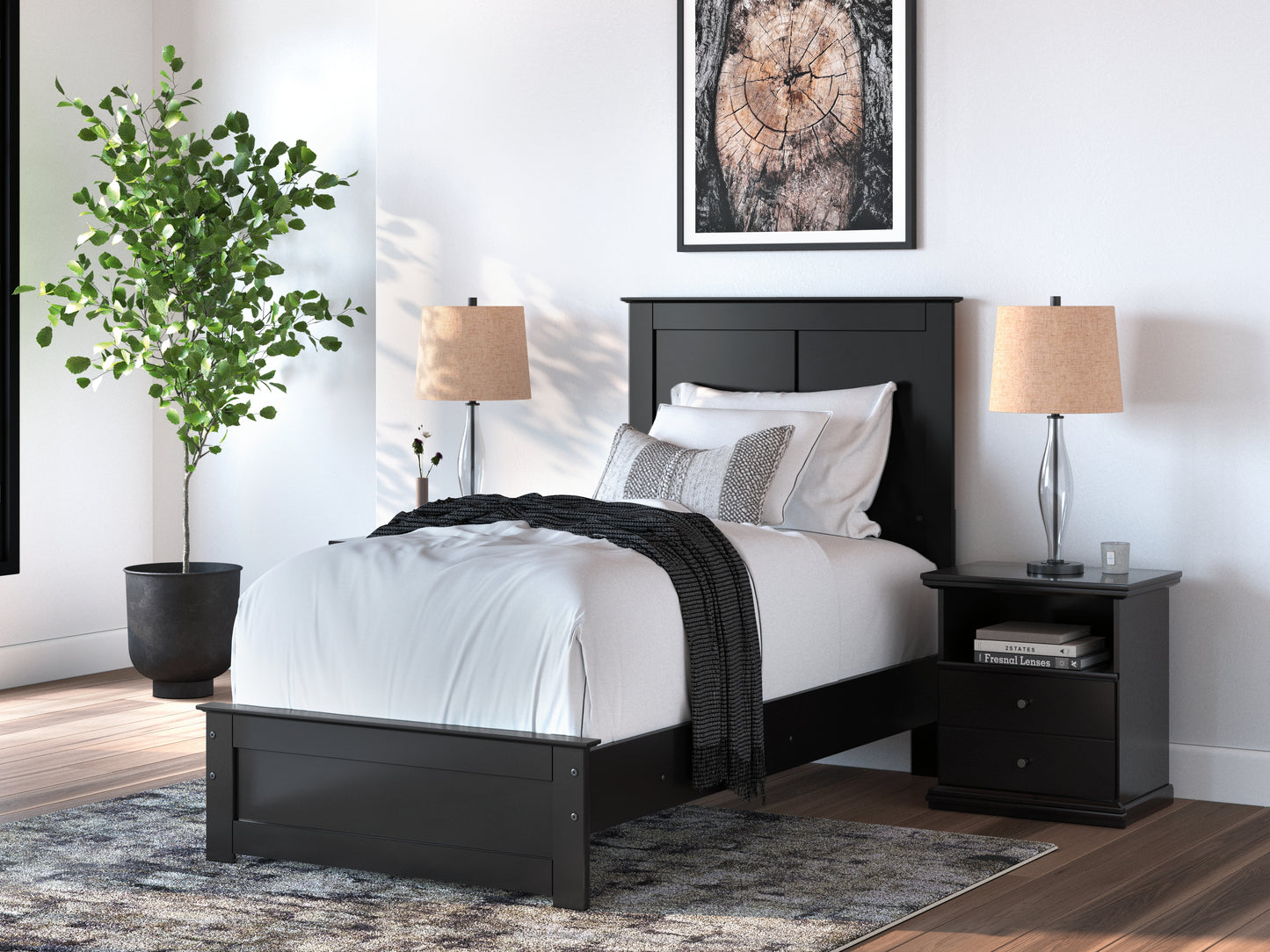 Pines Furniture Outlet - Ashley Furniture - Maribel Bedroom - Twin Panel Bed / Black - B138B51
