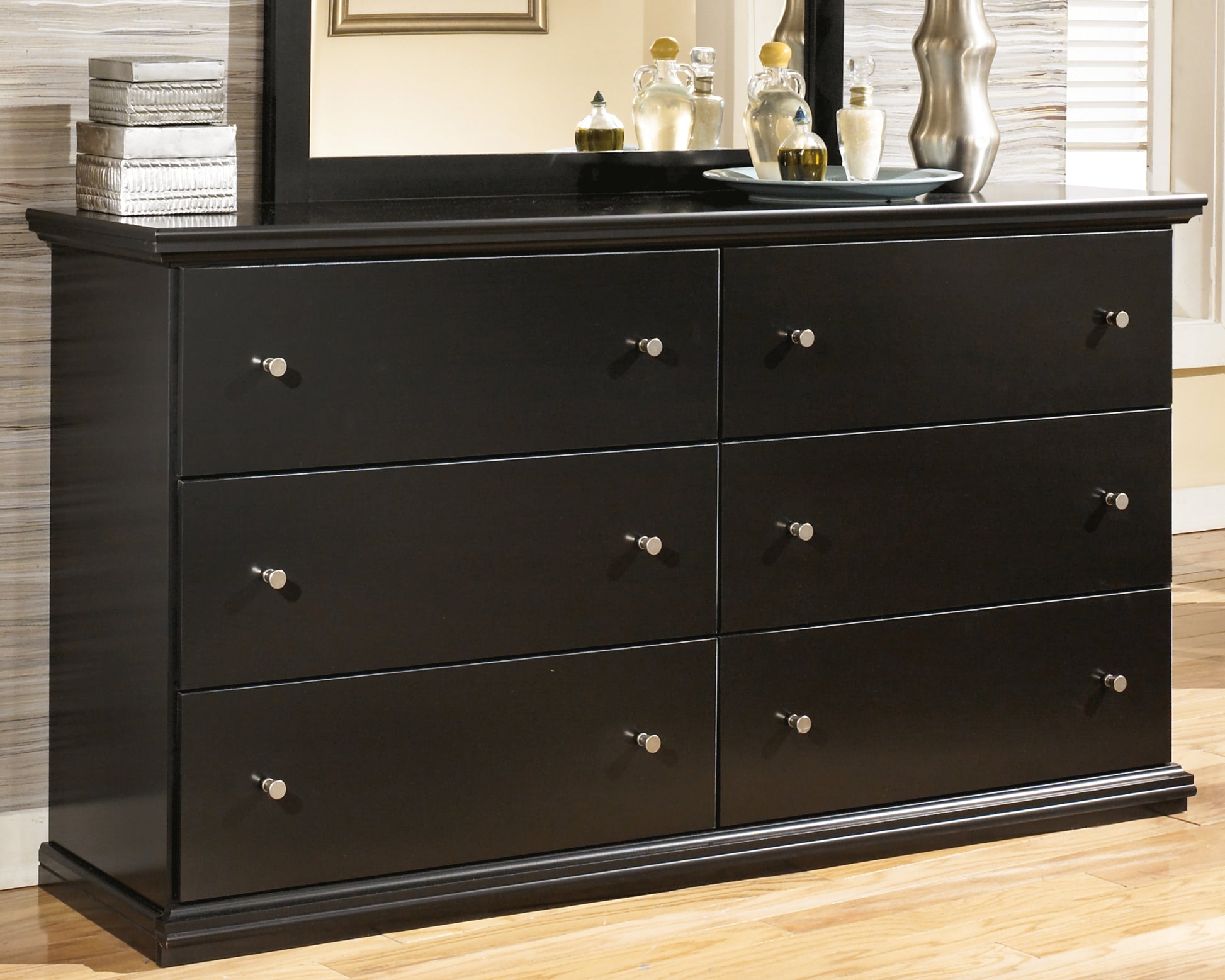 Pines Furniture Outlet - Ashley Furniture - Maribel Bedroom - Dresser and Mirror / Black - B138B50