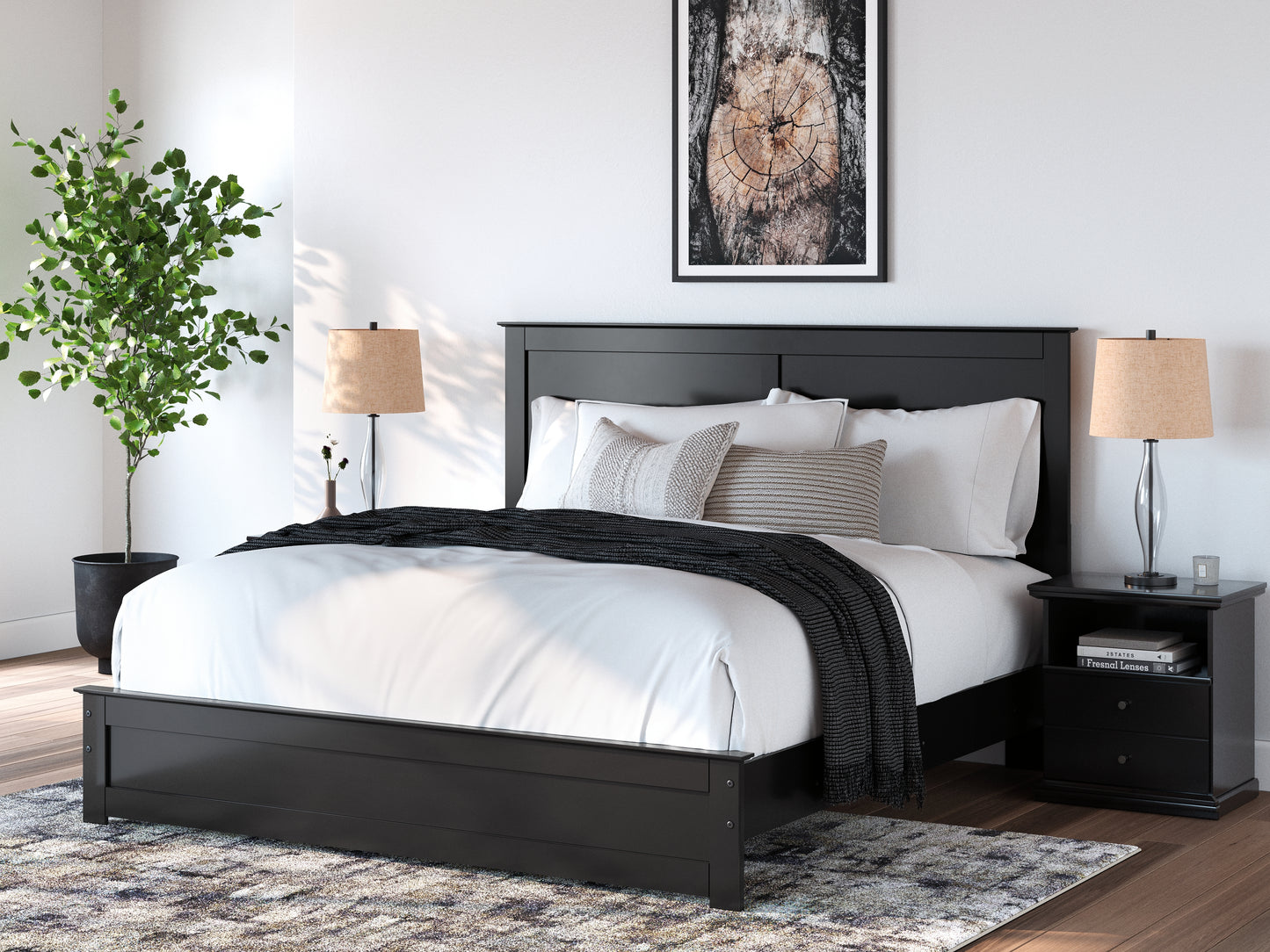 Pines Furniture Outlet - Ashley Furniture - Maribel Bedroom - King Panel Bed / Black - B138B57