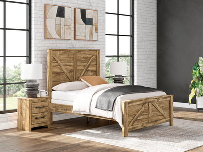 Pines Furniture Outlet - Ashley Furniture - Maystonna Bedroom - Queen Crossbuck Panel Bed / Brown - PCB1580B2