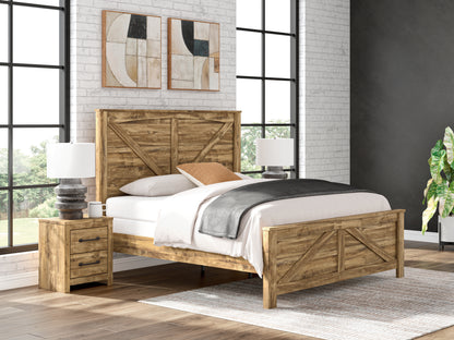 Pines Furniture Outlet - Ashley Furniture - Maystonna Bedroom - King Crossbuck Panel Bed / Brown - PCB1580B6