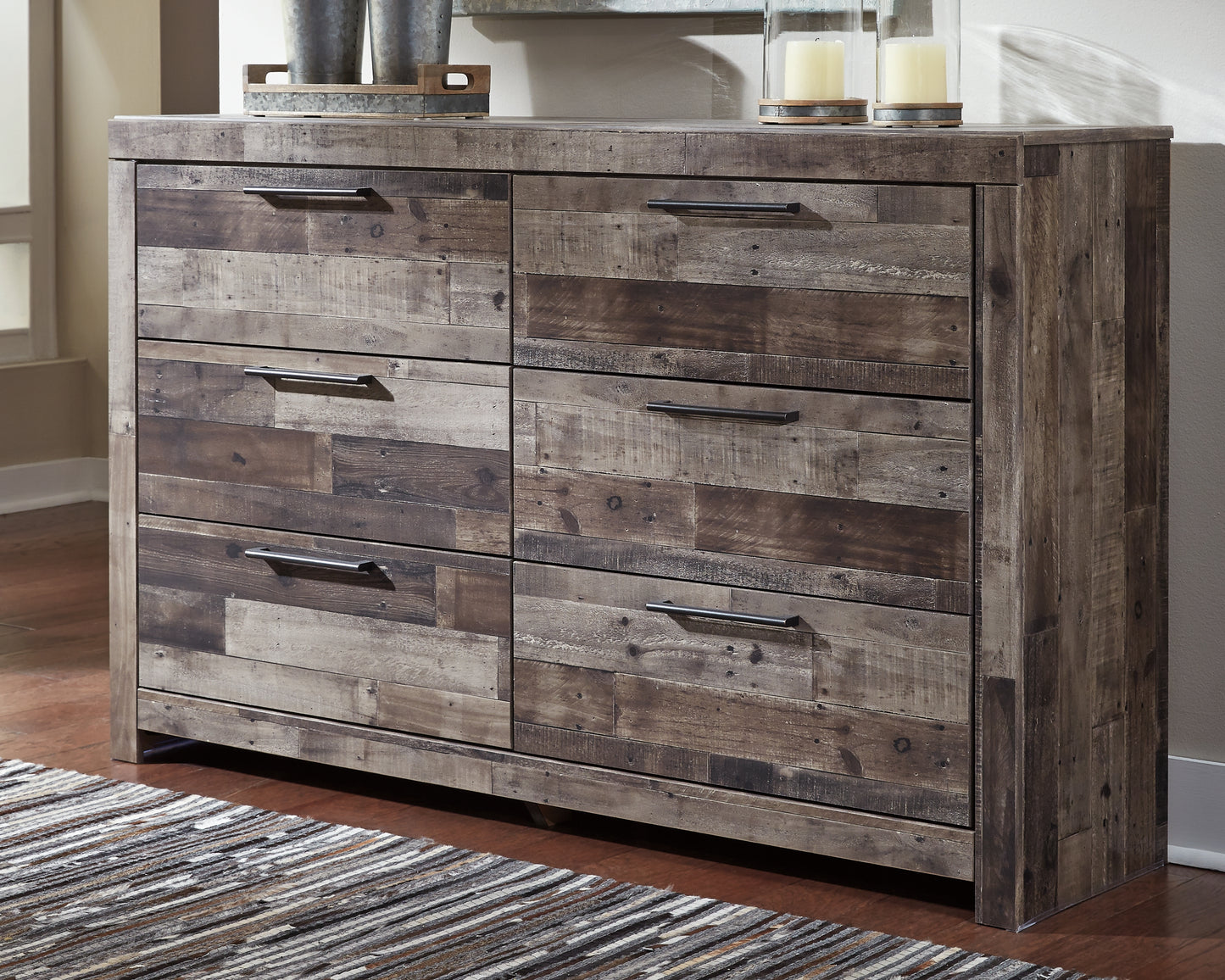 Pines Furniture Outlet - Ashley Furniture - Derekson Bedroom - Six Drawer Dresser / Multi Gray - B200-31