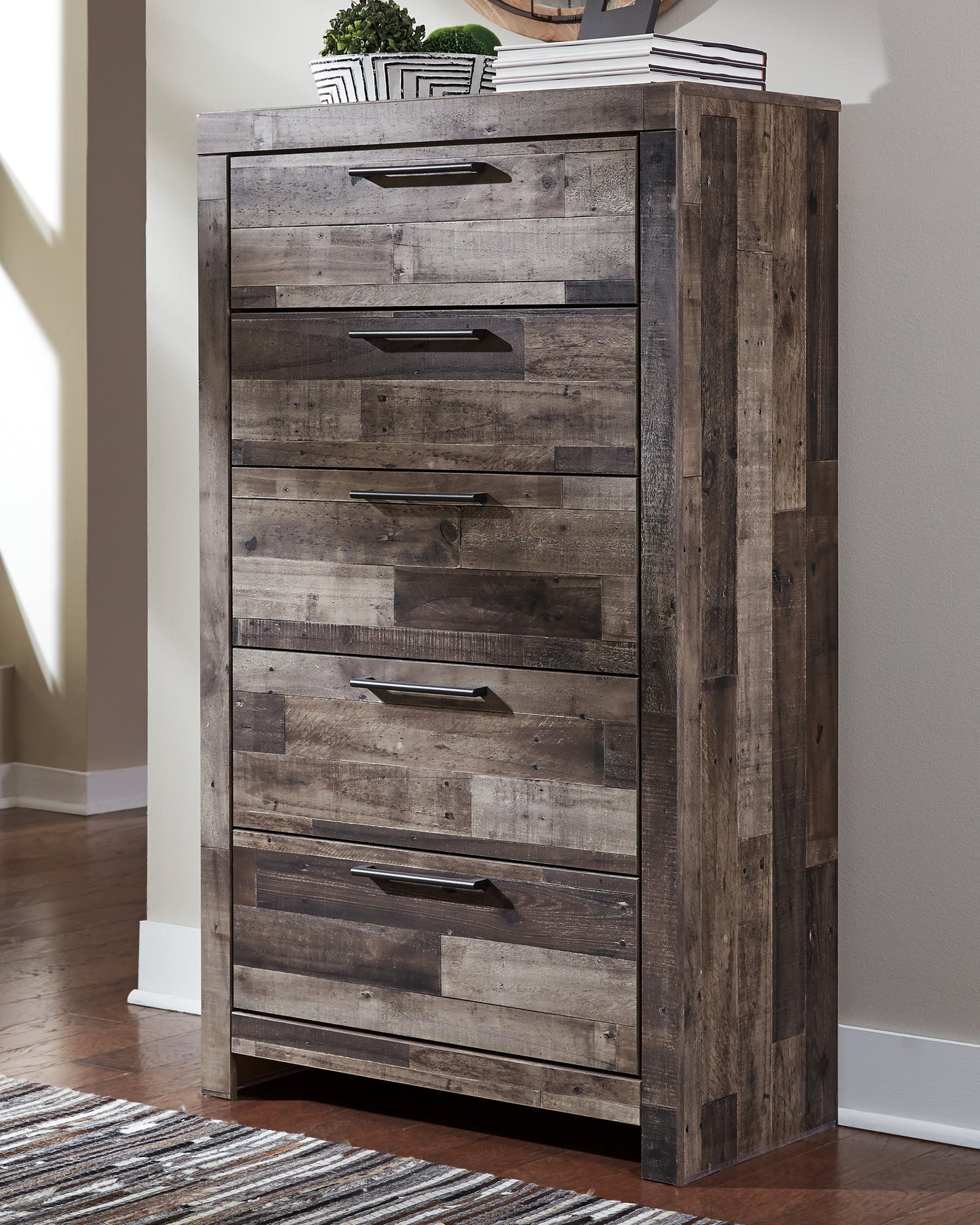 Pines Furniture Outlet - Ashley Furniture - Derekson Bedroom - Five Drawer Chest / Multi Gray - B200-46