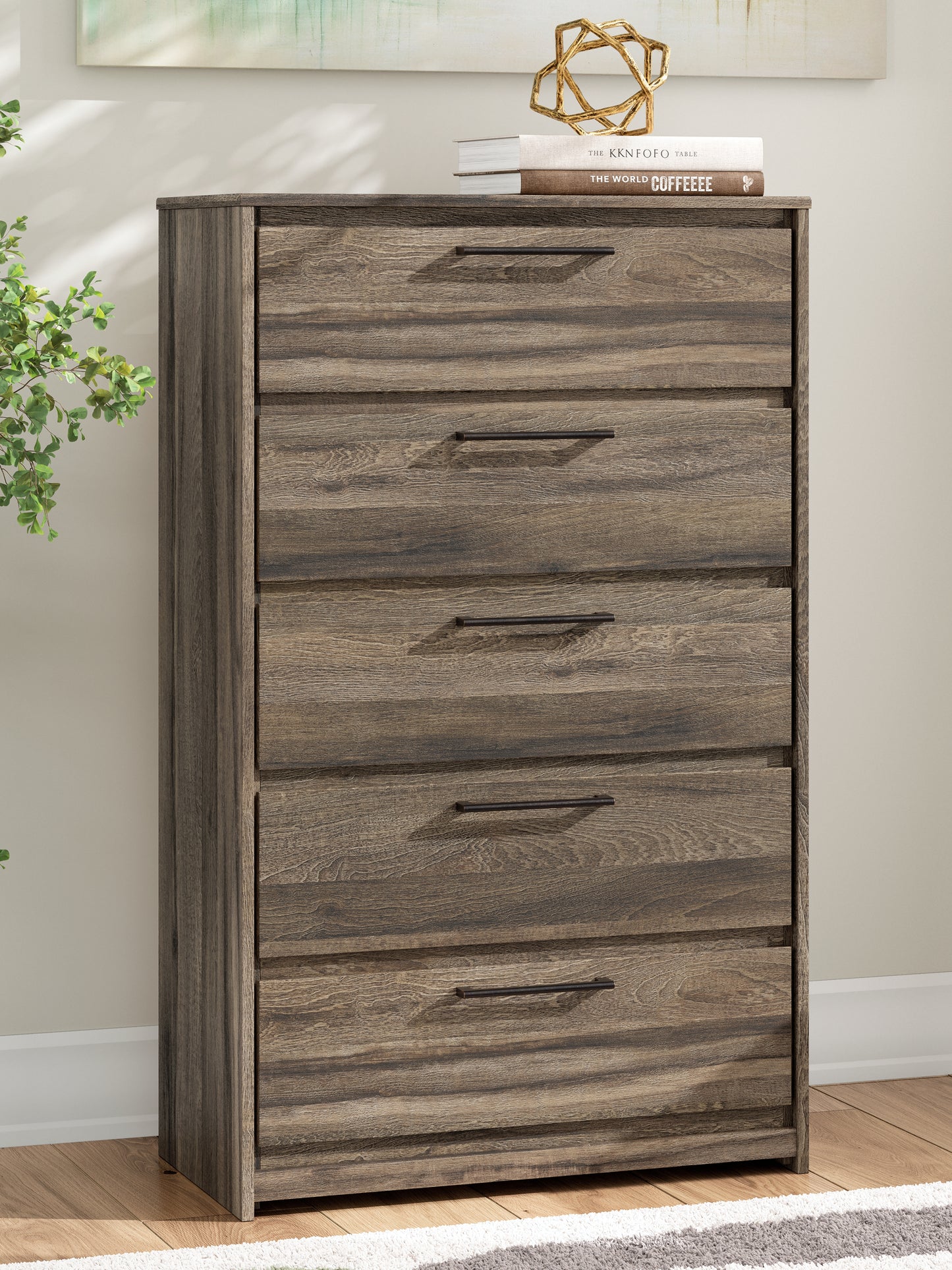 Pines Furniture Outlet - Ashley Furniture - Elbrim Bedroom - Five Drawer Chest / Brown - PCB2005-46