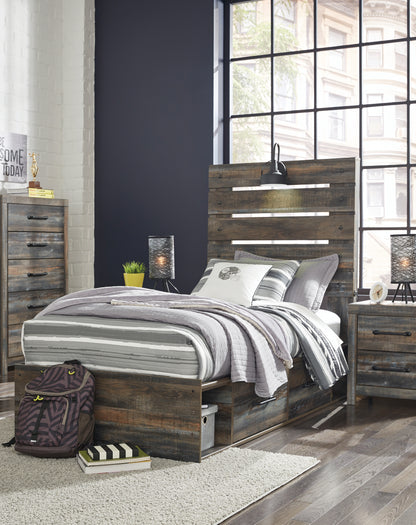 Pines Furniture Outlet - Ashley Furniture - Drystan Bedroom - Twin Panel Bed with 2 Storage Drawers / Multi - B211B8