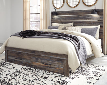 Pines Furniture Outlet - Ashley Furniture - Drystan Bedroom - King Panel Bed with 2 Storage Drawers / Multi - B211B55
