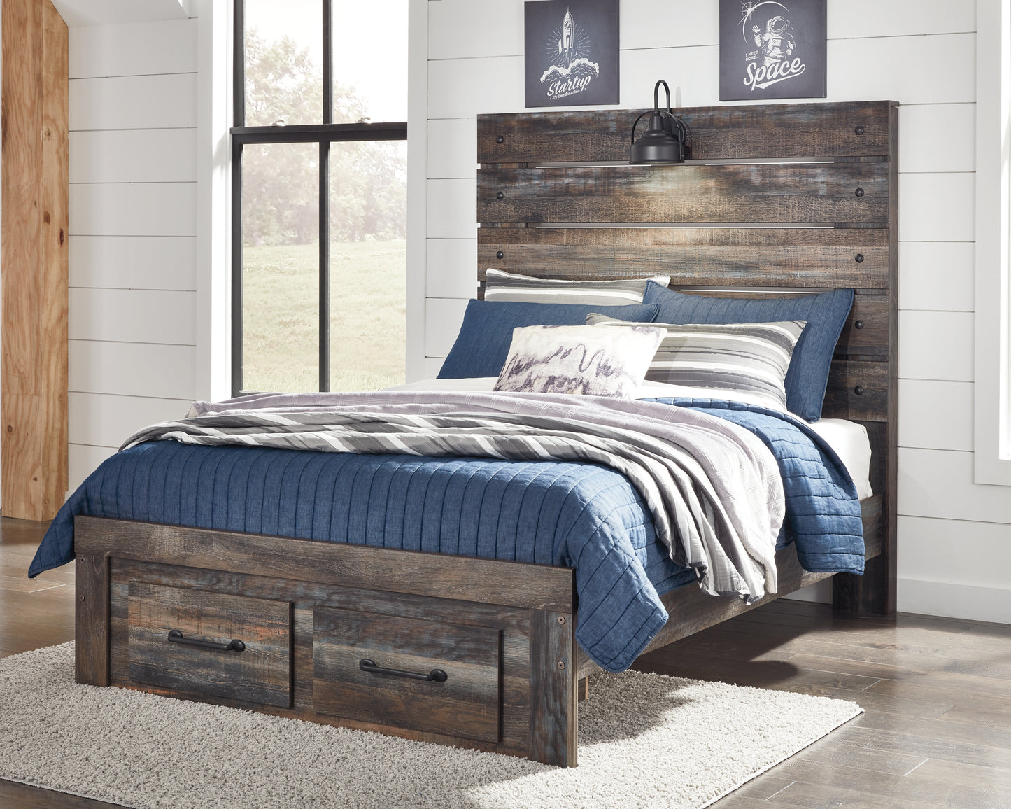 Pines Furniture Outlet - Ashley Furniture - Drystan Bedroom - Full Panel Bed with 2 Storage Drawers / Multi - B211B47