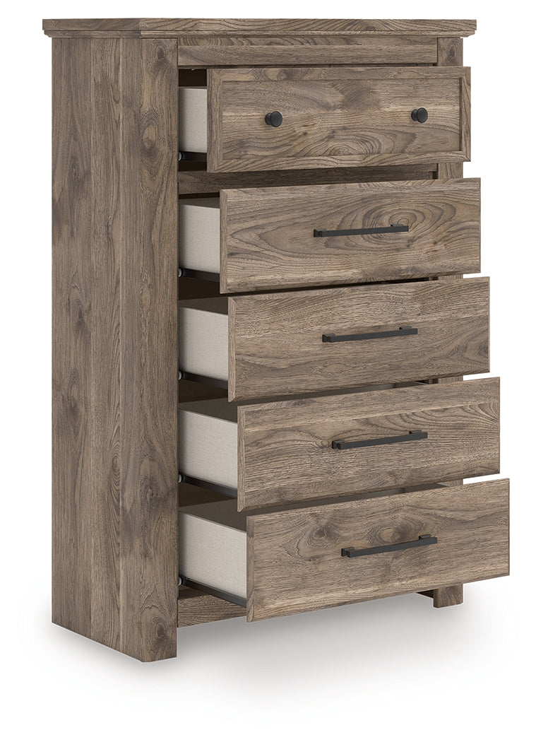 Pines Furniture Outlet - Ashley Furniture - Rusticott Bedroom - Five Drawer Chest / Brown - PCB2260-46