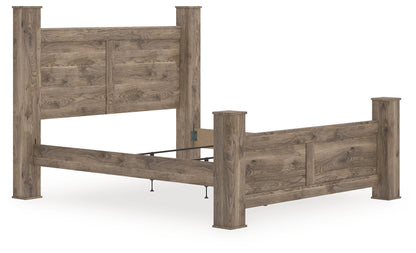Pines Furniture Outlet - Ashley Furniture - Rusticott Bedroom - King Poster Bed / Brown - PCB2260B7