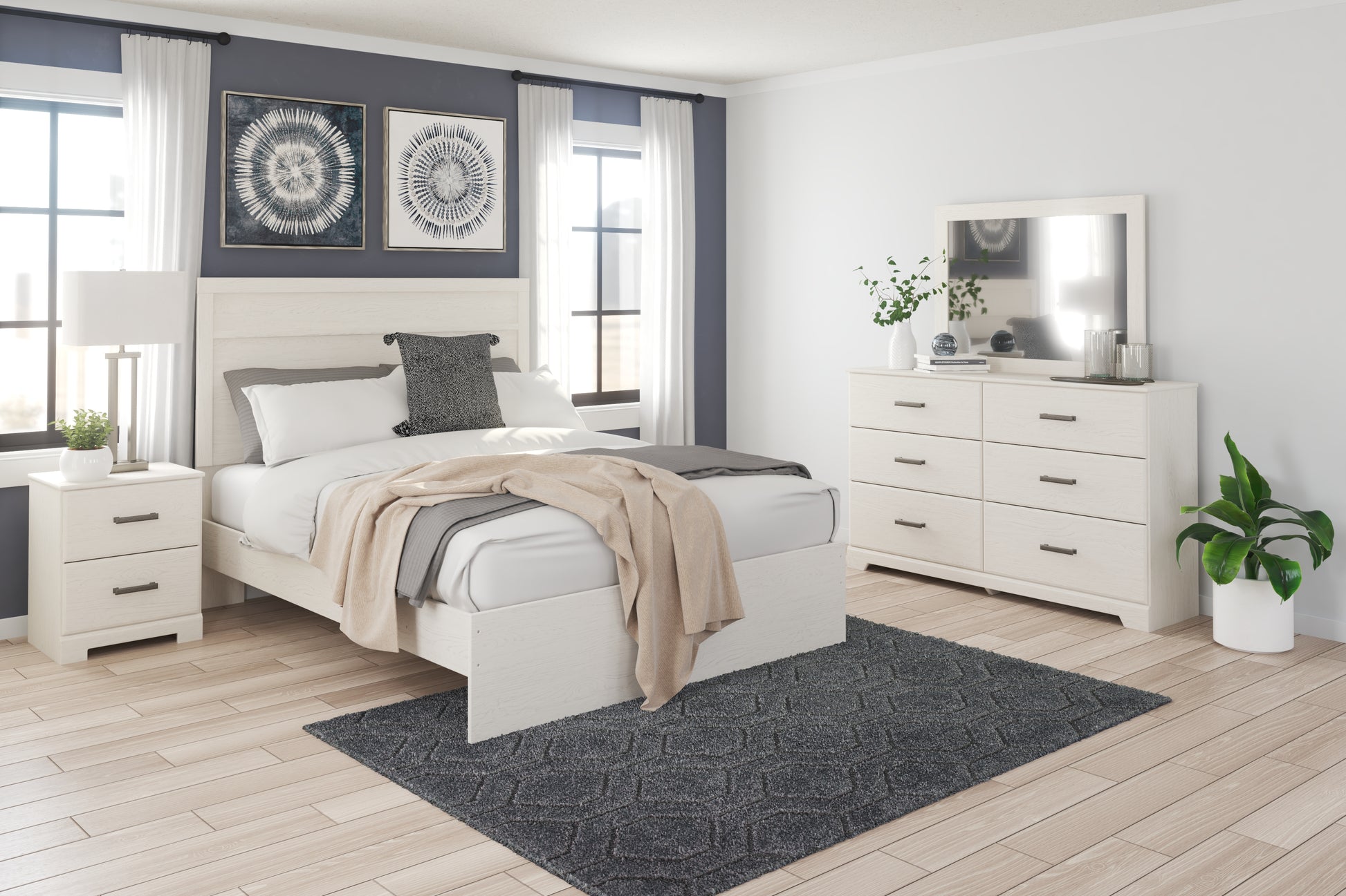 Pines Furniture Outlet - Ashley Furniture - Stelsie Bedroom - Twin Panel Bed / White - B2588B12