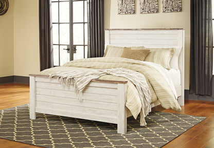 Pines Furniture Outlet - Ashley Furniture - Willowton Bedroom - Queen Panel Bed / Whitewash - B267B8